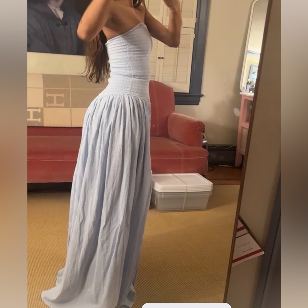 NWT Meshki ‘Maureen’ powder blue cotton shirring strapless maxi dress - Picture 16 of 16